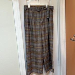 A new day brown, cream, yellow, and blue plaid, wide leg pants